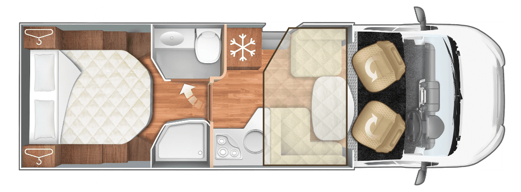 De plattegrond van de Just Go Voyager camper