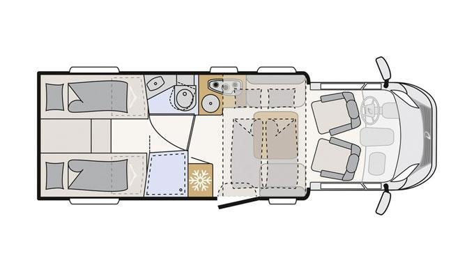 Plattegrond van de Duin camper van Camperworld 