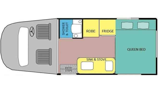 De plattegrond van de Lets Go 2 Berth Voyager camper