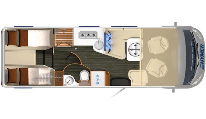 De plattegrond van de Rent Easy Premium Classic camper