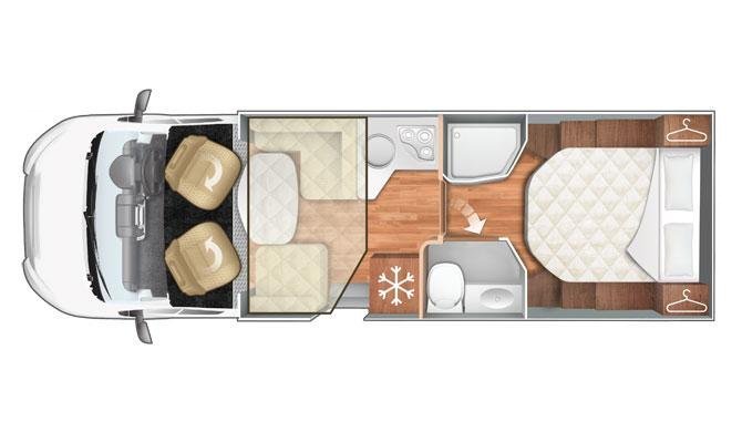 De plattegrond van de Just Go Voyager camper