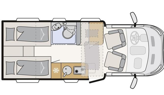 Plattegrond van de McRent Kiwi Compact camper