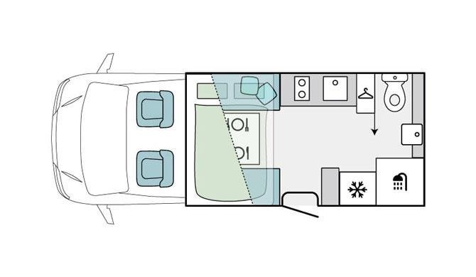 Plattegrond van de Lets Go 2 Berth Voyager Deluxe camper