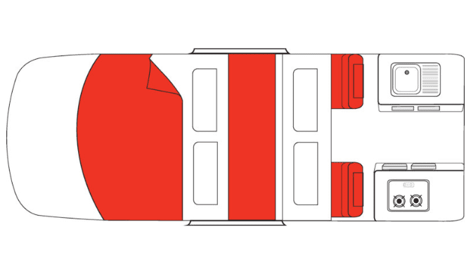 De plattegrond van de Mighty Double Down Camper 