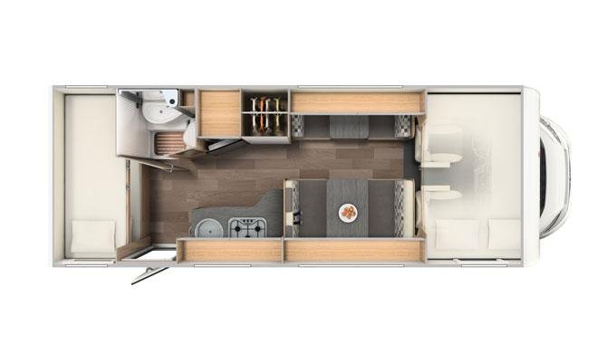 De plattegrond van de McRent EcoLine 6 camper