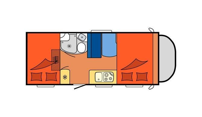 De plattegrond van de Touring Cars Large 6 camper