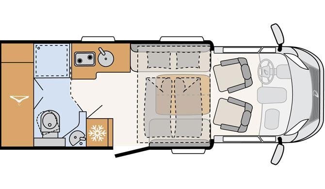 De plattegrond van de McRent Compact Standard camper