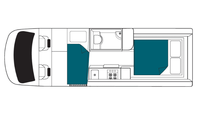 Plattegrond van de Maui Ultima Plus Camper. 