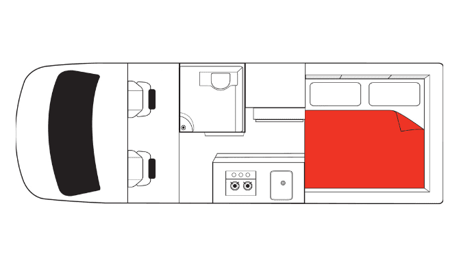 De plattegrond van de Duo camper van Mighty
