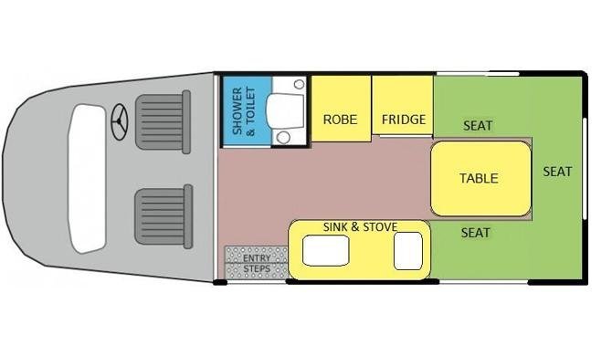 De plattegrond van de Lets Go 2 Berth Voyager camper