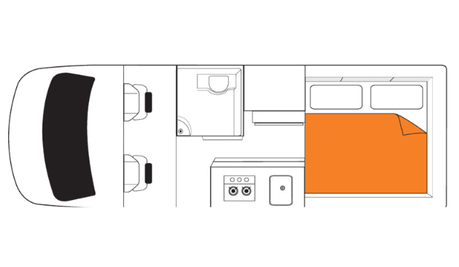 De plattegrond van de Britz Trailblazer Camper. 