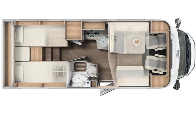 De plattegrond van de Rent Easy Family Classic camper