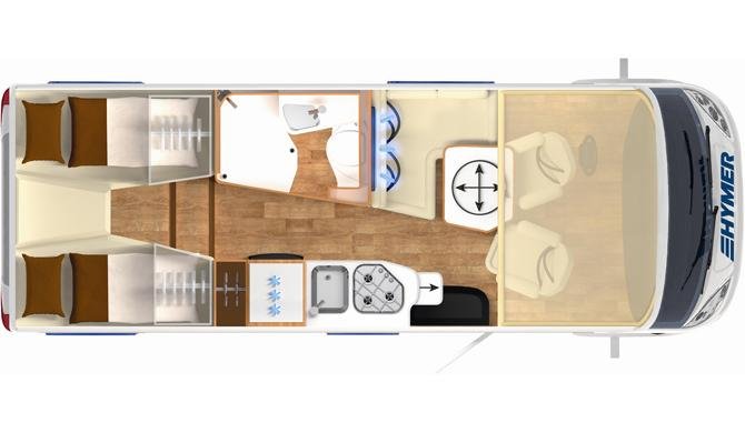 De plattegrond van de Rent Easy Exclusive First camper