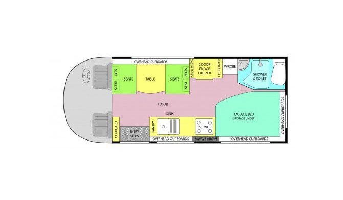 Plattegrond van de Lets Go 6 Berth Journey camper