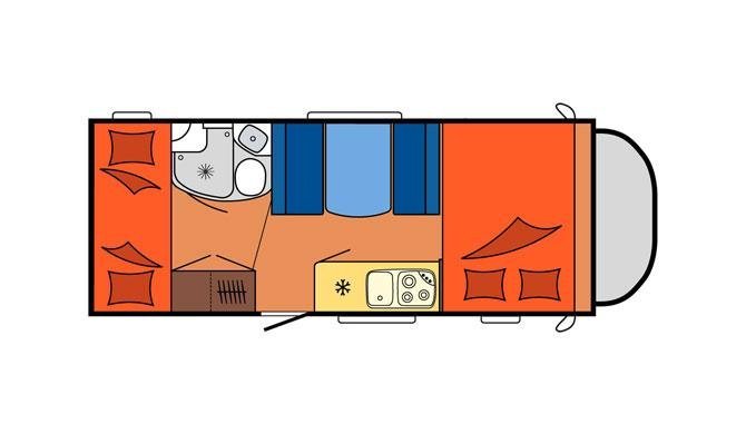 De plattegrond van de Touring Cars Family 6 camper
