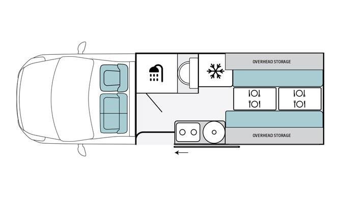 Plattegrond van de Lets Go 2+1 Berth Escape camper