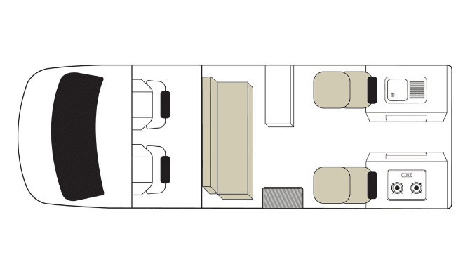 Plattegrond van de DeLITE camper van Mighty LITE Nieuw Zeeland
