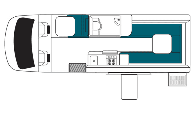 De plattegrond van de Maui Ultima Camper. 