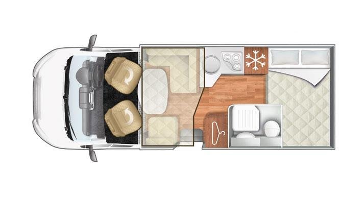 Plattegron van de Just Go Wanderer camper