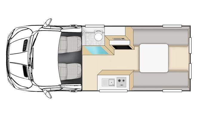 De plattegrond van de Apollo Euro Mini camper