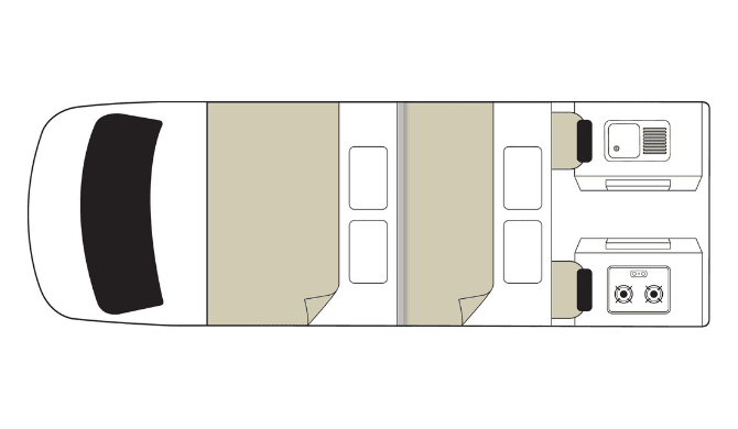 Plattegrond van de DeLITE camper van Mighty LITE Nieuw Zeeland