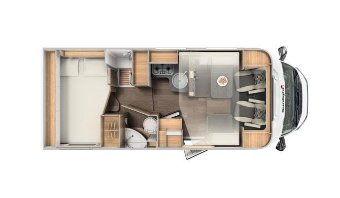 De plattegrond van de McRent EcoLine 4 camper