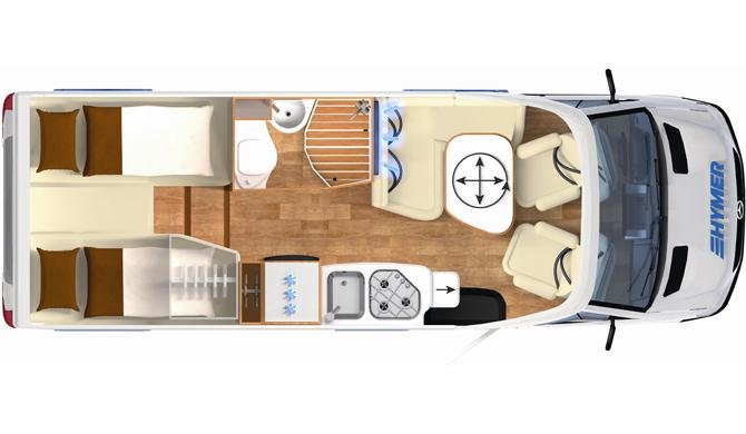 De plattegrond van de Rent Easy Exclusive Classic camper