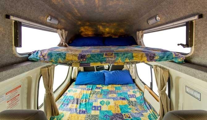 Slaapruimte in de Hippie Endeavour camper