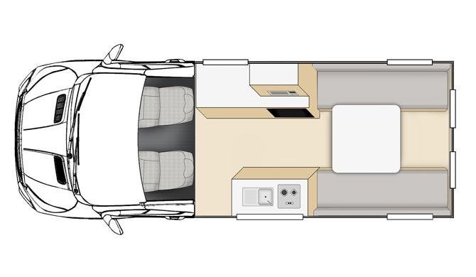 De plattegrond van de Apollo Hitop Ultra camper