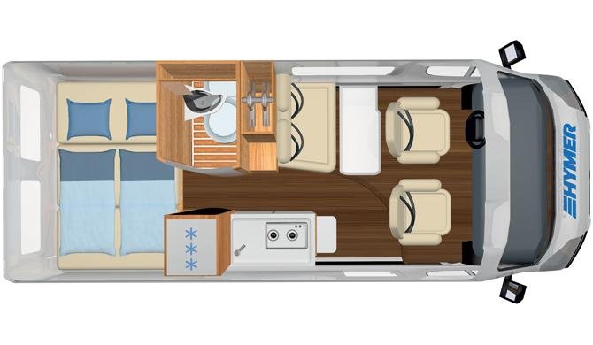 De plattegrond van de Rent Easy City First camper