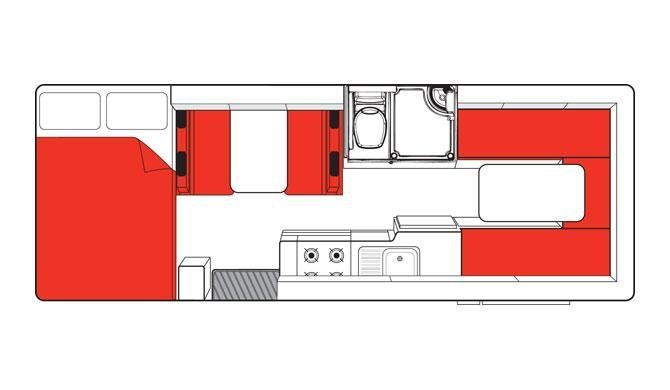 De plattegrond van de Mighty Double Up camper