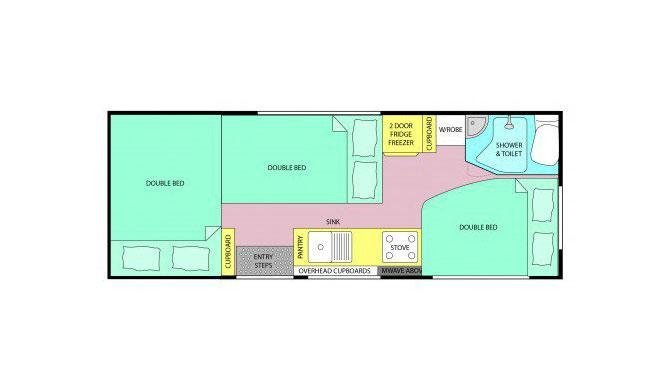 Plattegrond van de Lets Go 6 Berth Journey camper