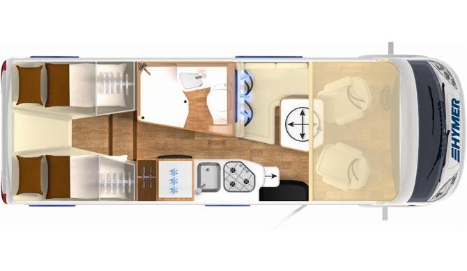 De plattegrond van de Rent Easy Active First camper