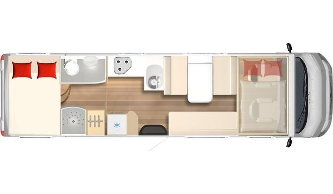 De plattegrond van de Rent Easy Premium Extra camper