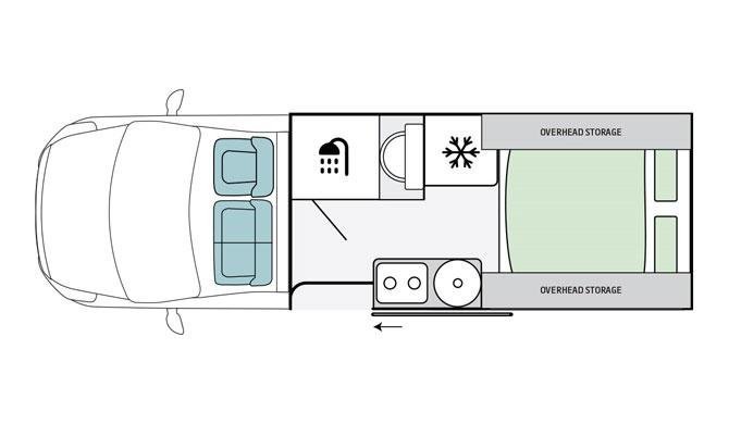 Plattegrond van de Lets Go 2+1 Berth Escape camper