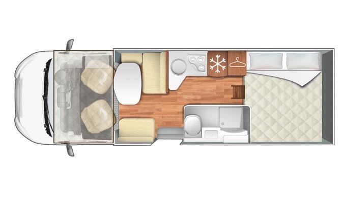 Plattegrond van de Just Go Challenger camper