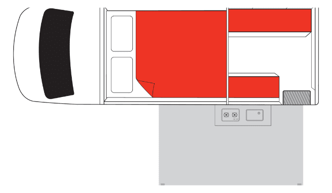 De plattegrond van de 4WD camper van Mighty