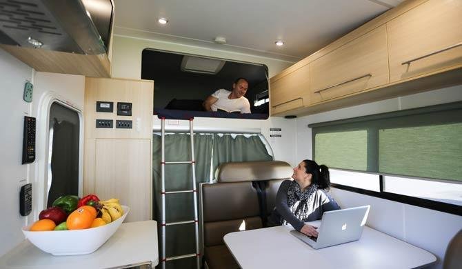 Het interieur van de Mighty Double Up camper