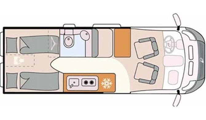 Plattegrond van de Rots camper van Camperworld 