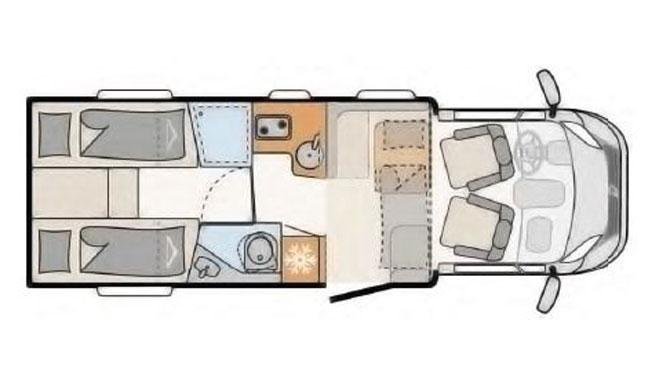Plattegrond van de Meer camper van Camperworld 