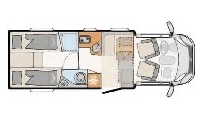 Plattegrond van de Meer camper van Camperworld 