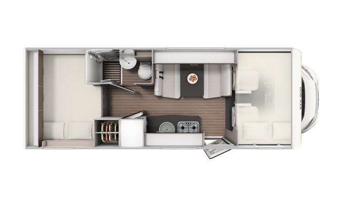 De plattegrond van de Rent Easy Family First camper