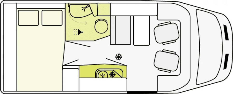 De plattegrond van de Just Go Rainbow camper