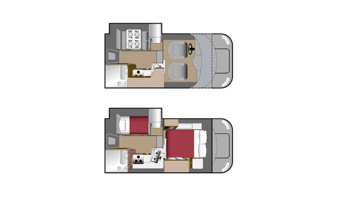 De plattegronden van de Fraserway Truck Camper met Slide-out