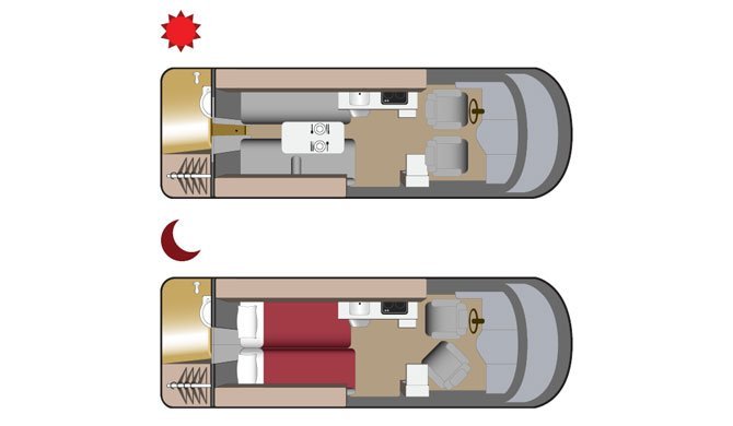 Plattegrond van de Four Seasons Van Conversion camper